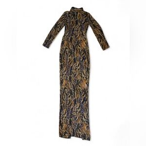 Miscreants London Sheer Patterned Maxi Dress | Gold & Blue | US 4 UK 8 NWOT